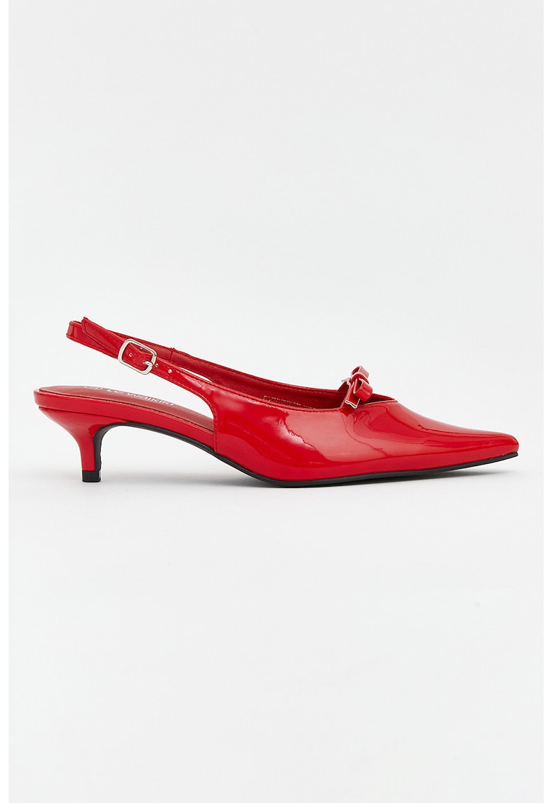 Pantofi slingback din piele ecologica cu toc kitten - Rosu