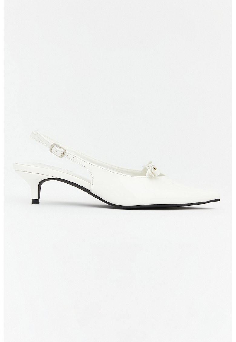 Pantofi slingback din piele ecologica cu toc kitten - Alb