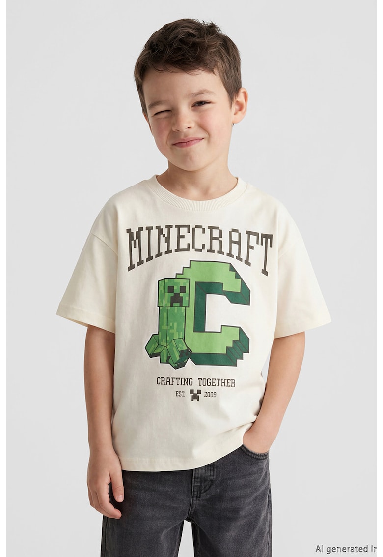Tricou de bumbac cu Minecraft - Verde/Bej deschis