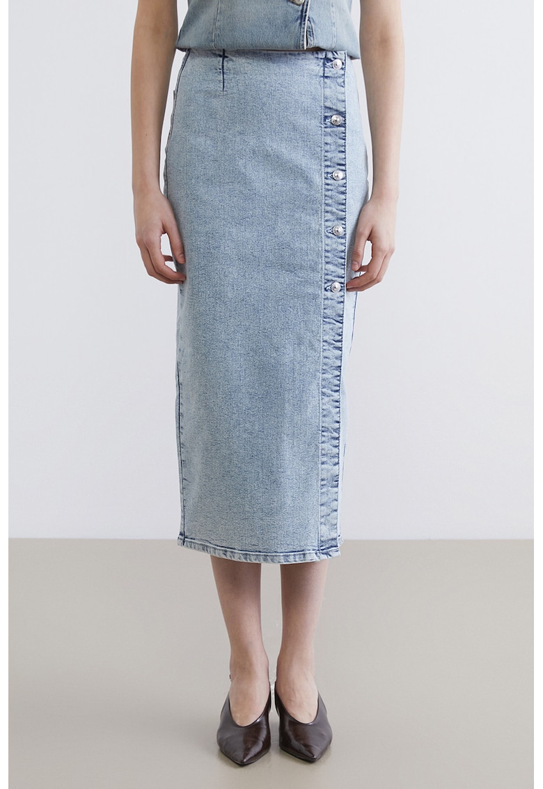 Fusta creion de denim - Albastru deschis melange