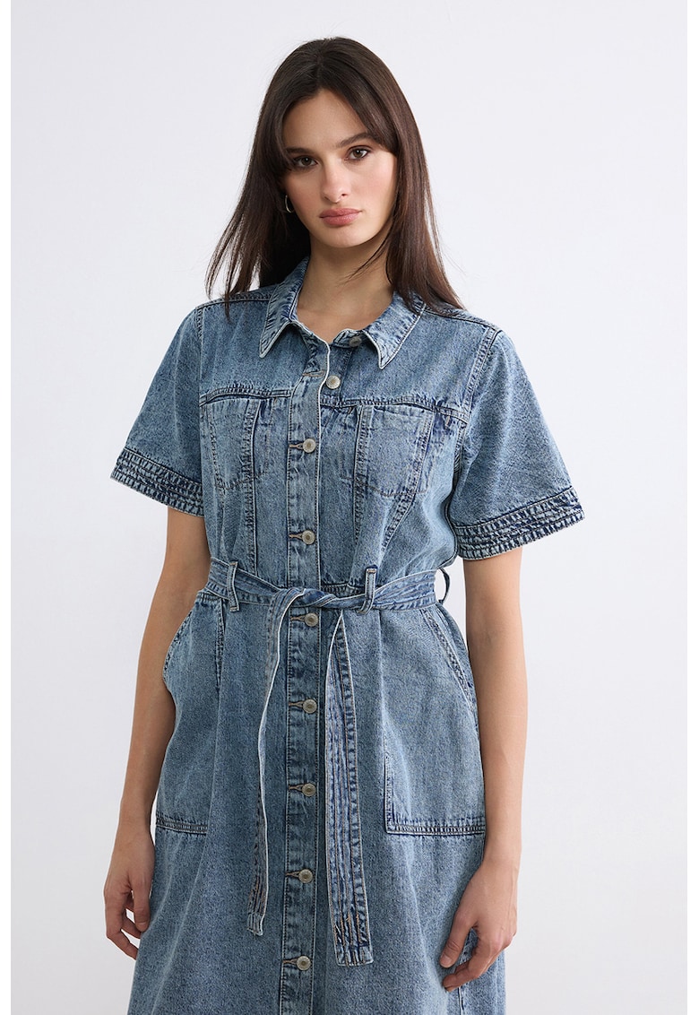 Rochie-camasa de denim - Albastru melange