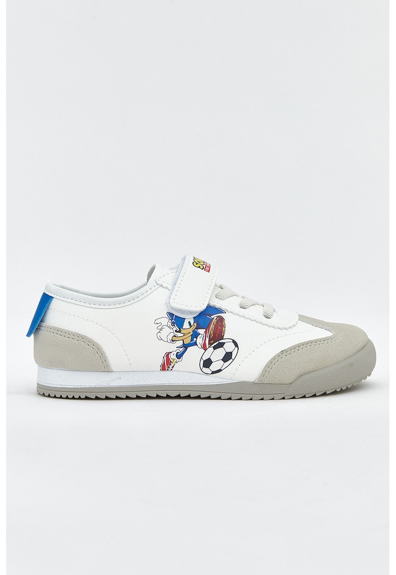 Pantofi sport low-cut cu velcro si Sonic - Alb/Albastru royal/Grej