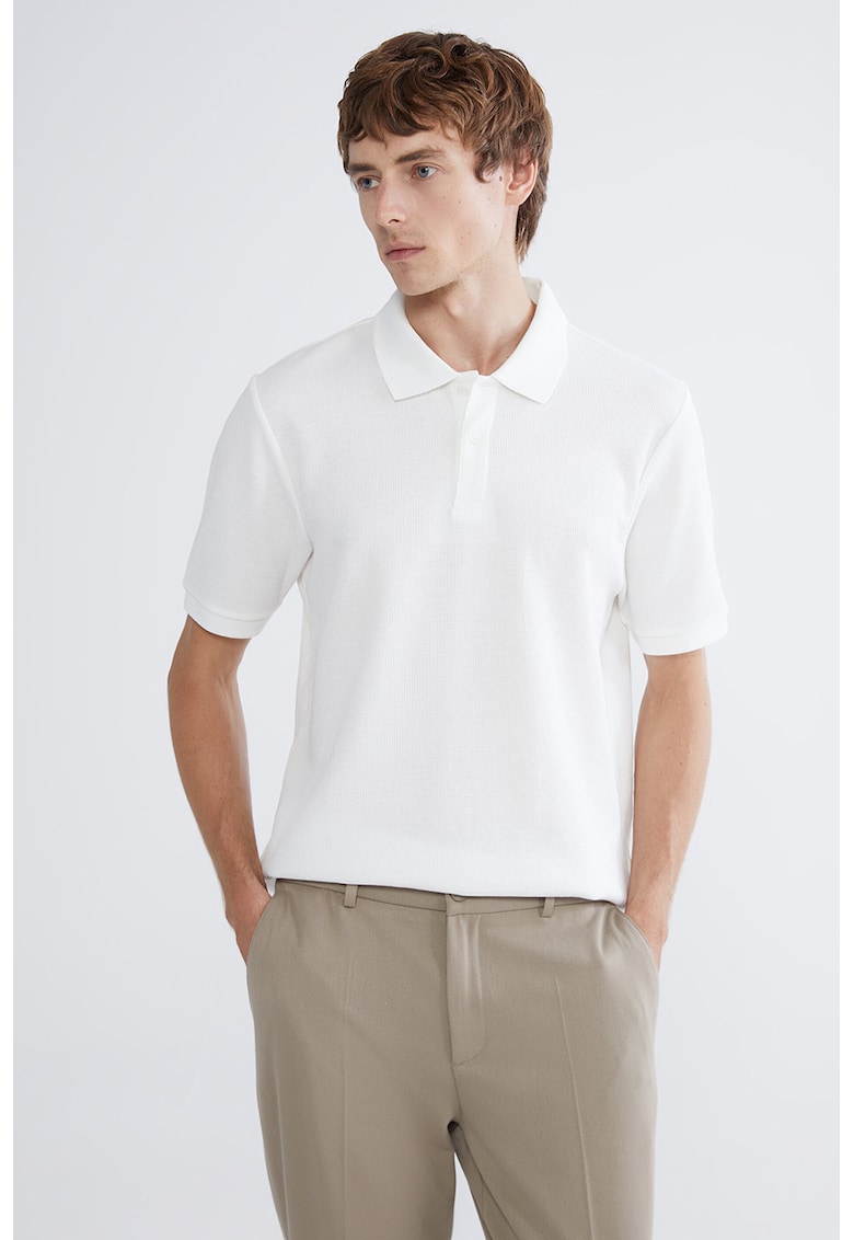 Tricou polo texturat regular fit - Alb