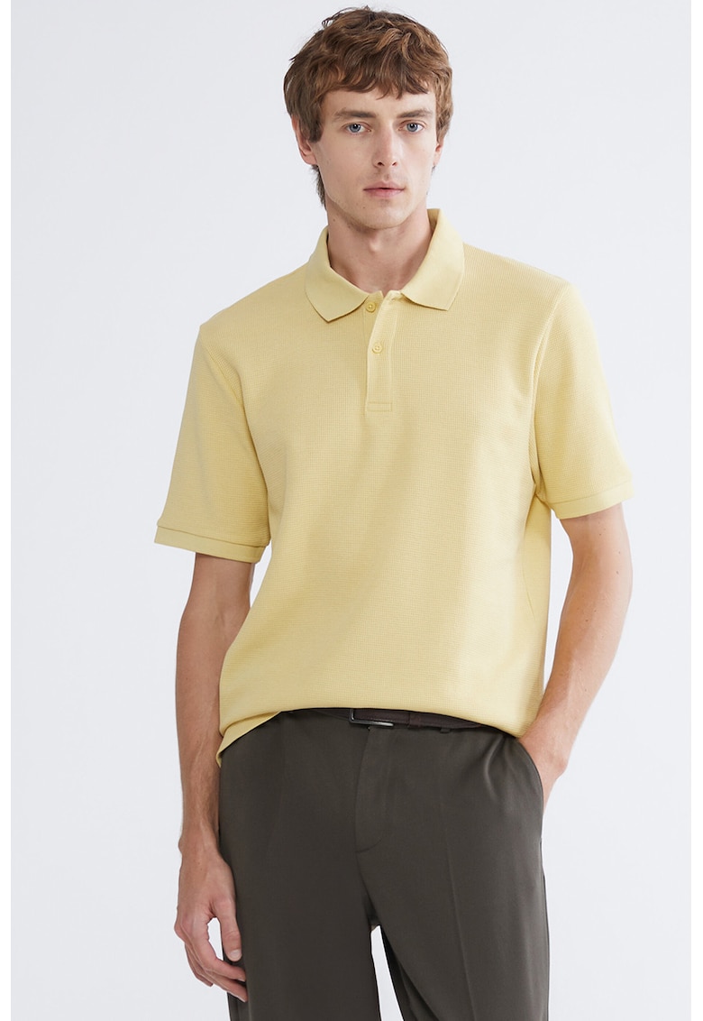Tricou polo texturat regular fit - Bej