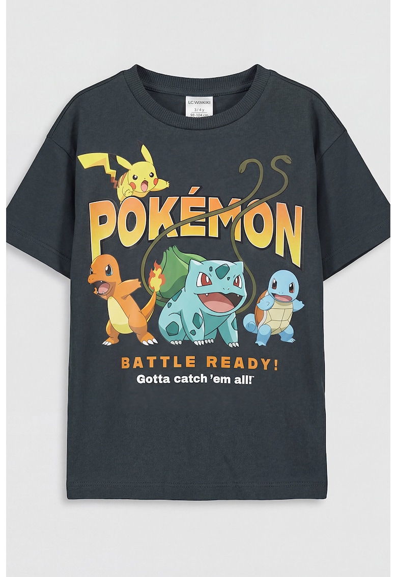 Tricou de bumbac cu Pokémon - Galben/Portocaliu/Gri carbune