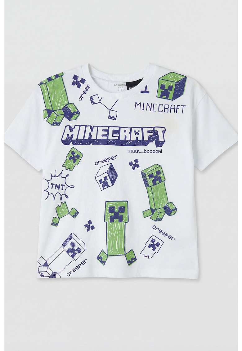 Tricou cu Minecraft - Alb/Verde/Albastru