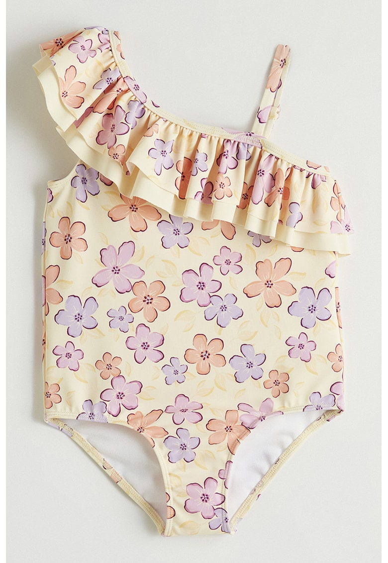 Costum de baie intreg cu imprimeu floral - Galben pal/Lila