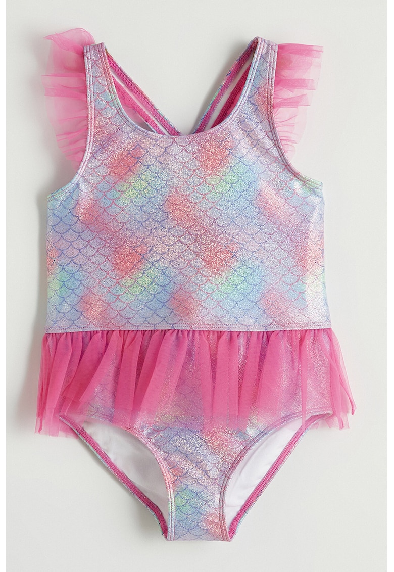 Costum de baie intreg cu insertii din tul - Verde/Roz/Albastru