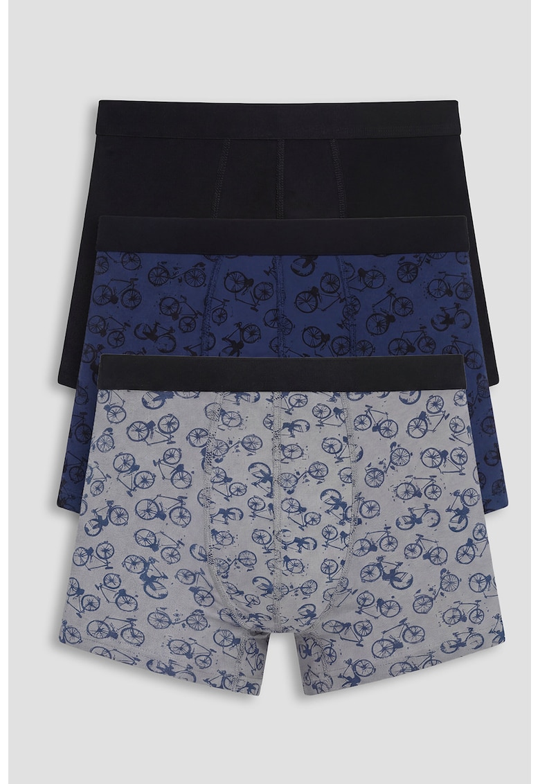 Set de boxeri din amestec de bumbac cu imprimeu - 3 perechi - Negru/Gri/Albastru