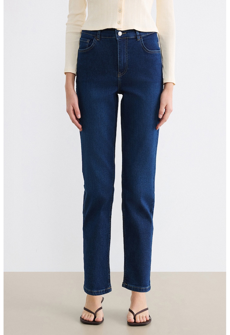 Bluza slim fit cu talie inalta - Albastru inchis