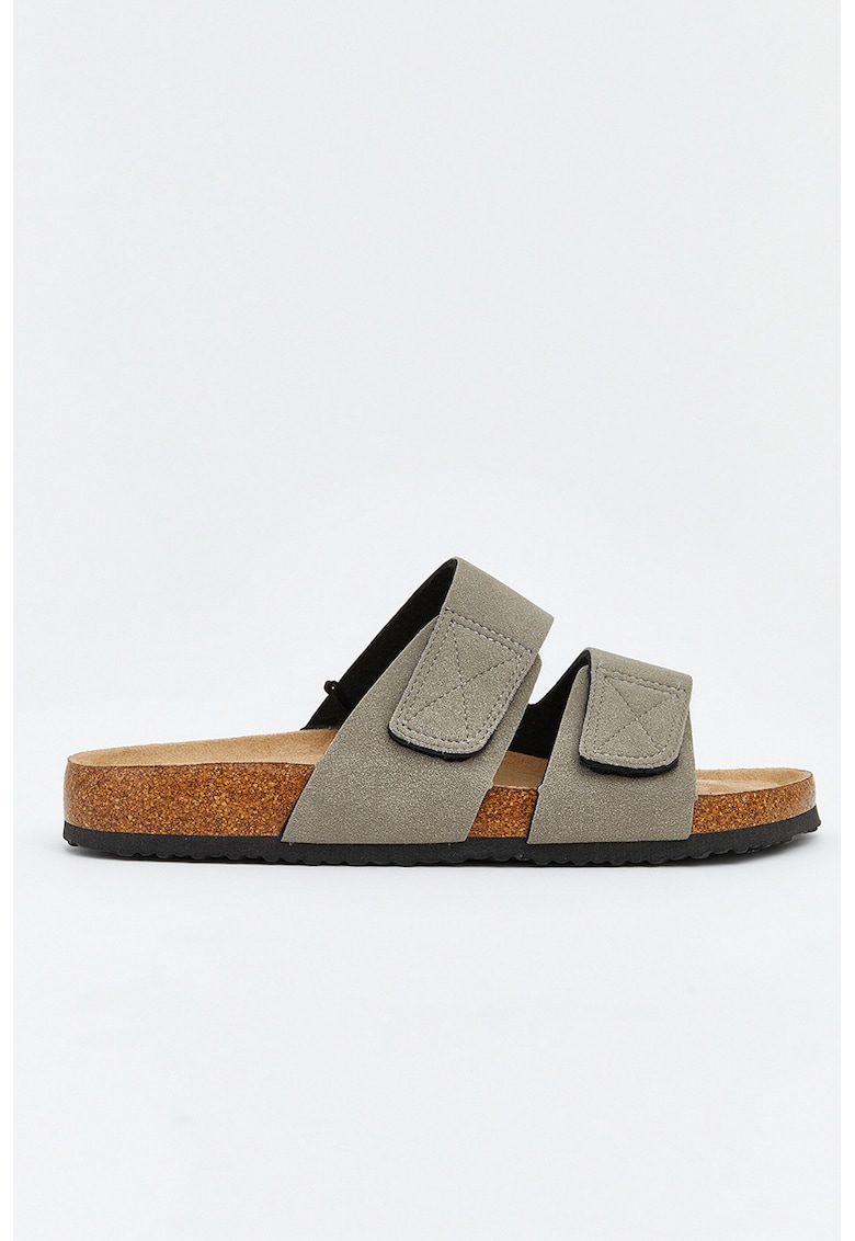 Papuci din material textil cu velcro - Kaki