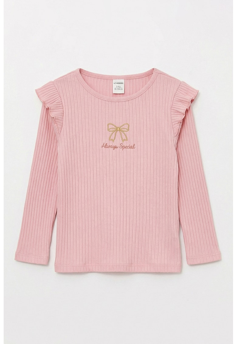 Bluza striata cu garnituri cu volane - Roz