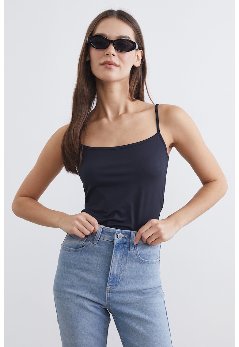 Top slim fit cu bretele inguste - Negru