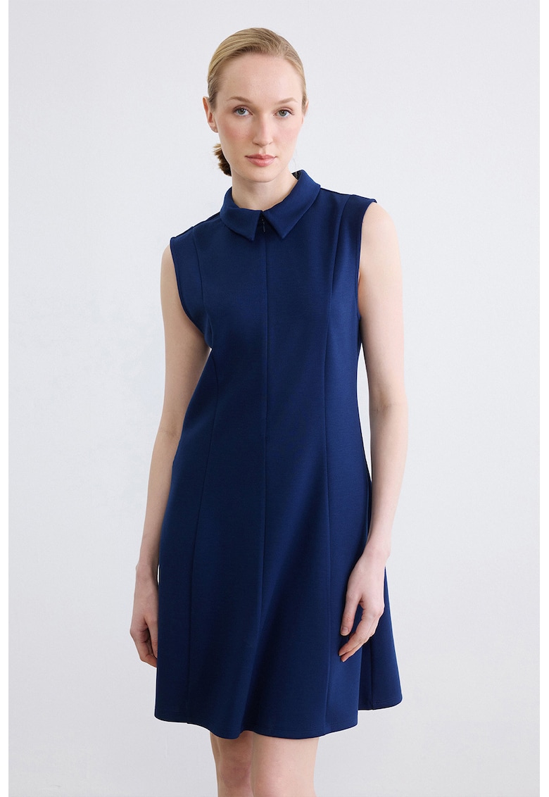 Rochie mini uni cu guler clasic - Albastru inchis