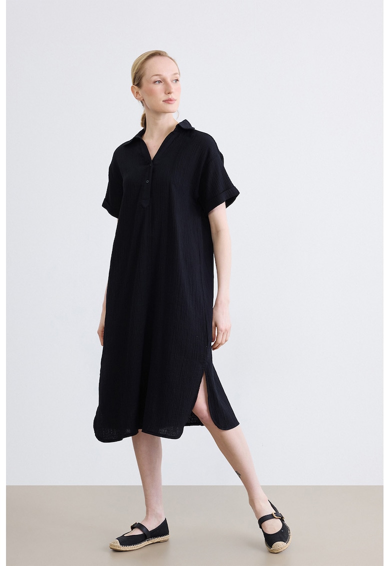 Rochie din amestec de bumbac cu nasturi - Negru
