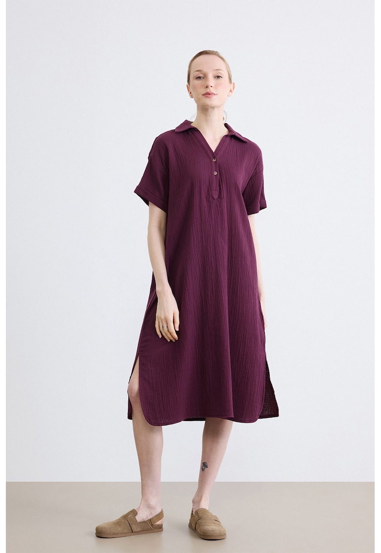 Rochie din amestec de bumbac cu nasturi - Violet pruna