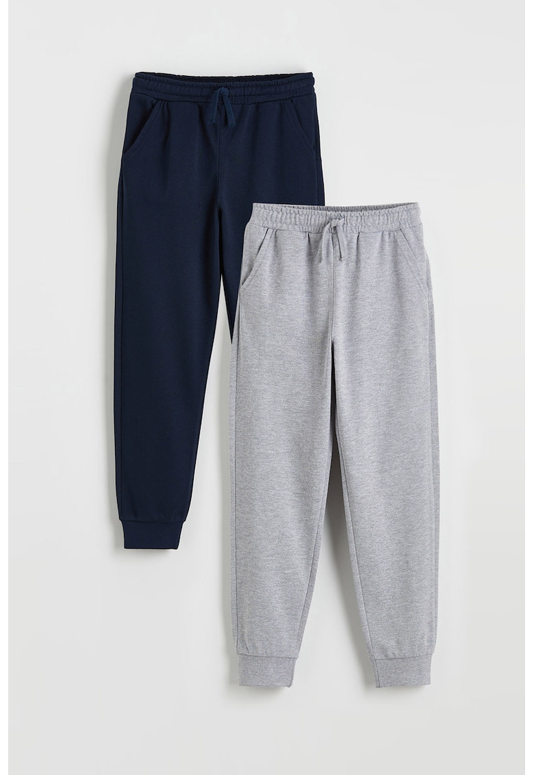 Set de pantaloni de trening din amestec de bumbac - 2 piese - Gri melange/Bleumarin