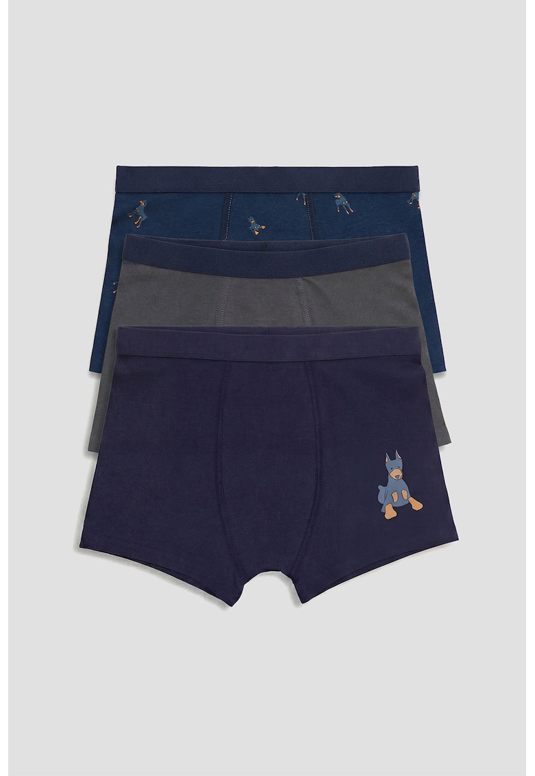 Set de boxeri cu imprimeu cu caini - 3 perechi - Gri inchis/Bleumarin