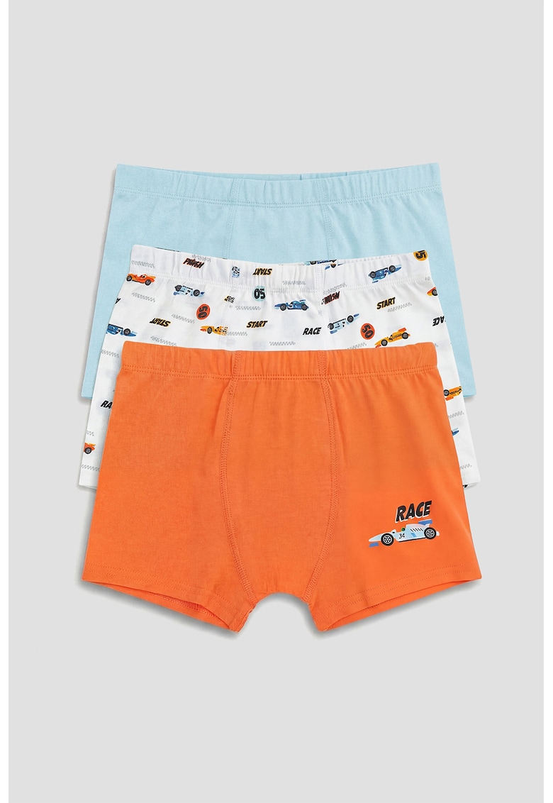 Set de boxeri cu imprimeu cu masini - 3 perechi - Albastru pastel/Portocaliu mandarina