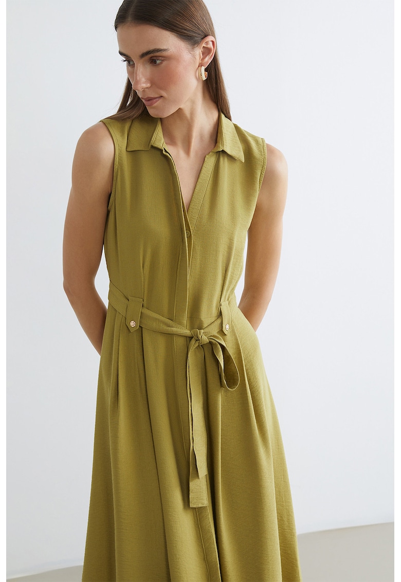 Rochie-camasa midi fara maneci - Verde masliniu
