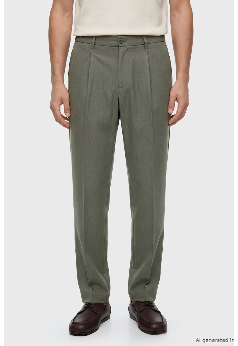 Pantaloni regular fit din amestec de in cu pliuri - Kaki