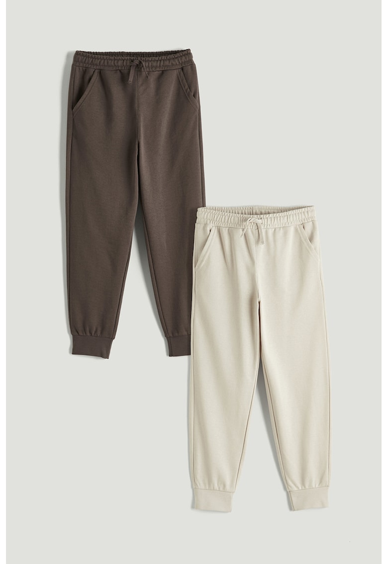 Set de pantaloni de trening din amestec de bumbac - 2 piese - Maro inchis/Crem