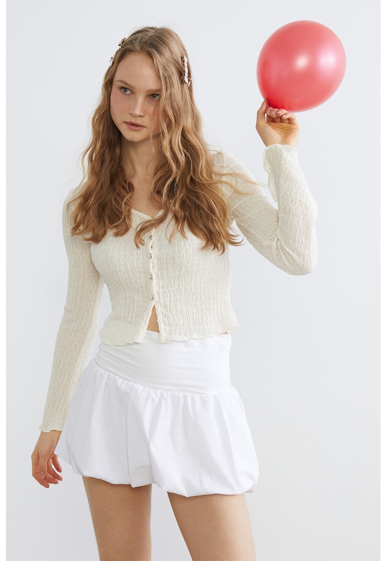 Bluza texturata cu nasturi - Alb fildes