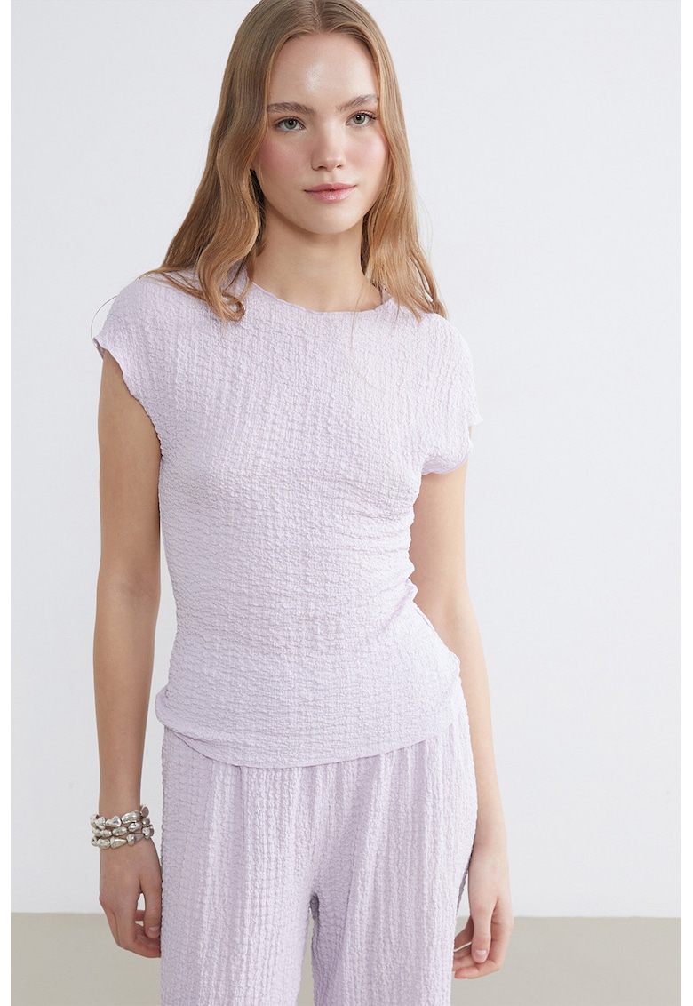 Tricou slim fit texturat - Lila