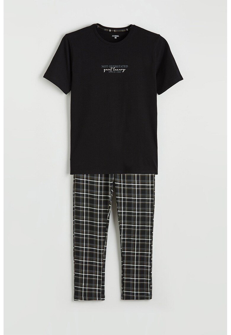 Pijama regular fit din bumbac - Alb/Negru