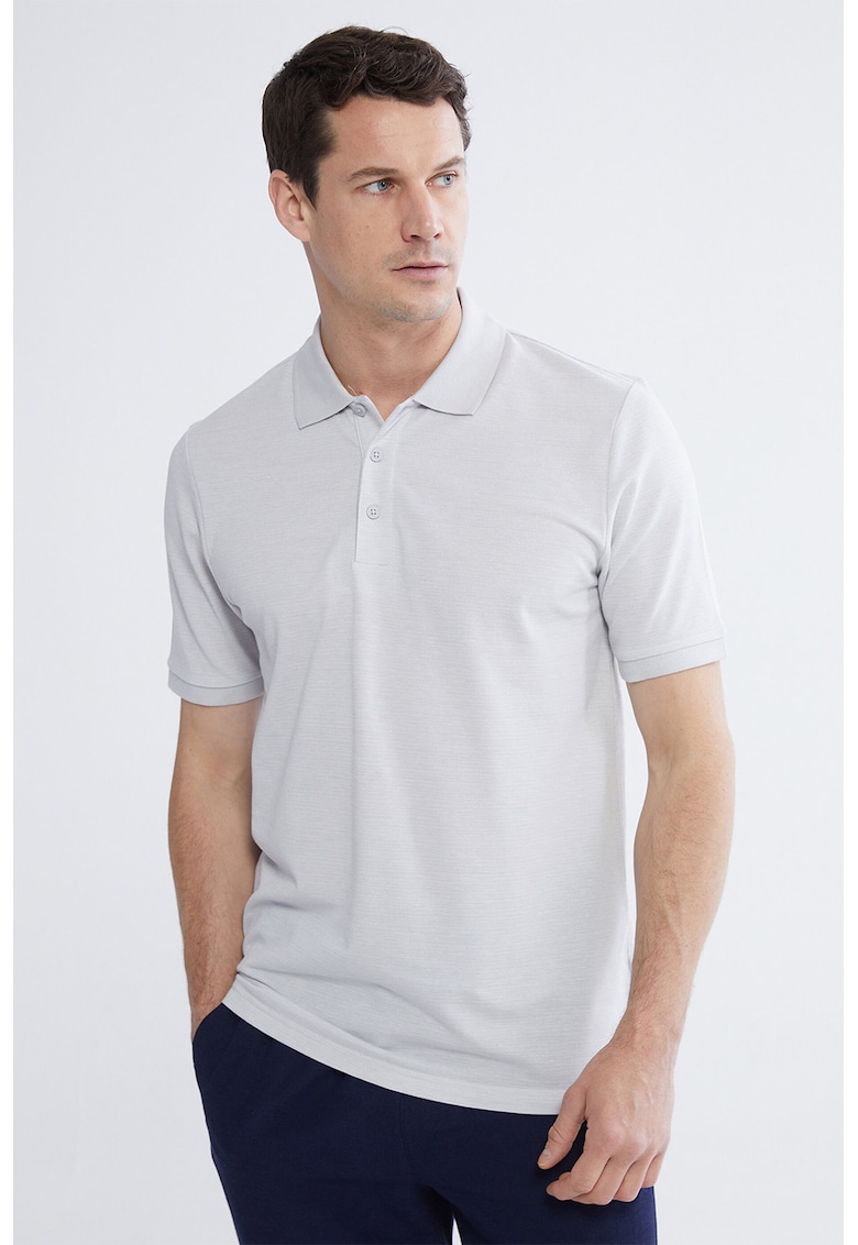 Tricou polo din material pique - Gri deschis