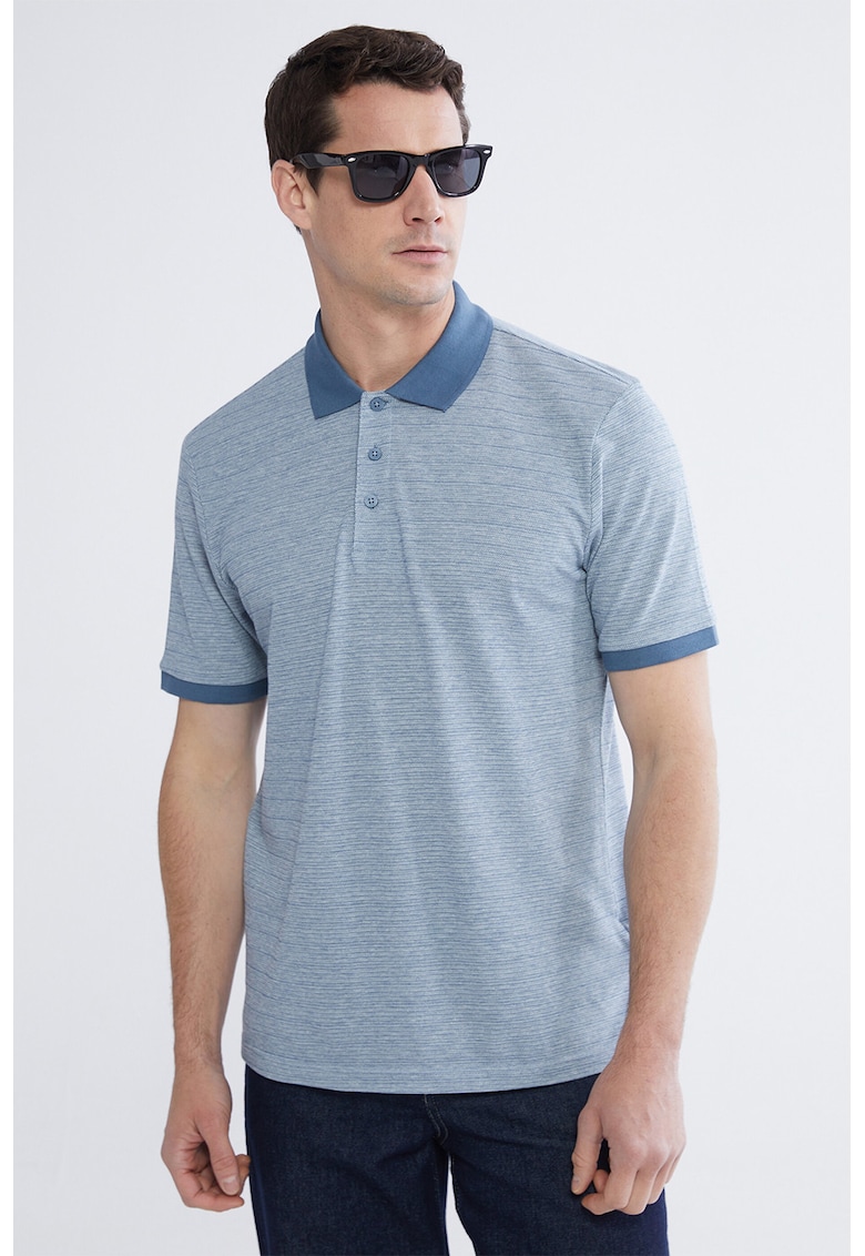 Tricou polo din material pique - Albastru prafuit