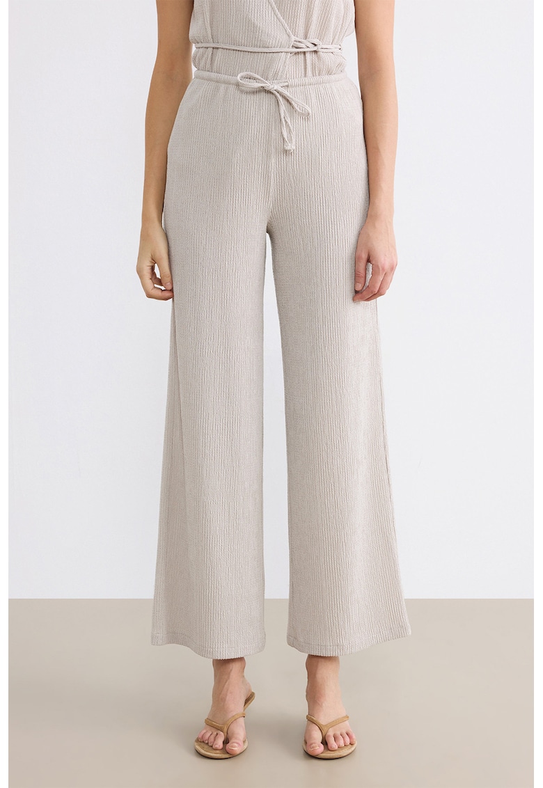 Pantaloni texturati cu croiala ampla - Gri deschis