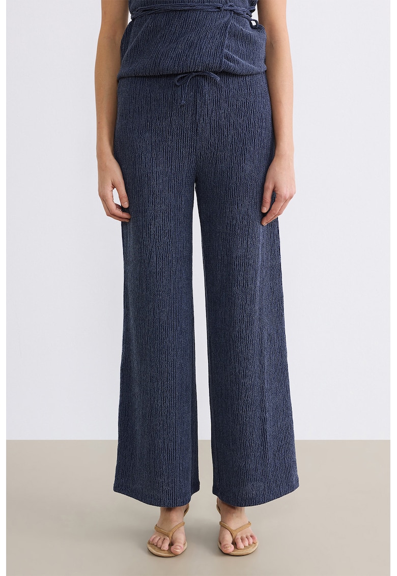Pantaloni texturati cu croiala ampla - Albastru ultramarin