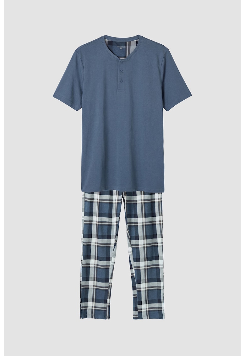 Pantaloni lungi cu model in carouri - Alb/Albastru prafuit
