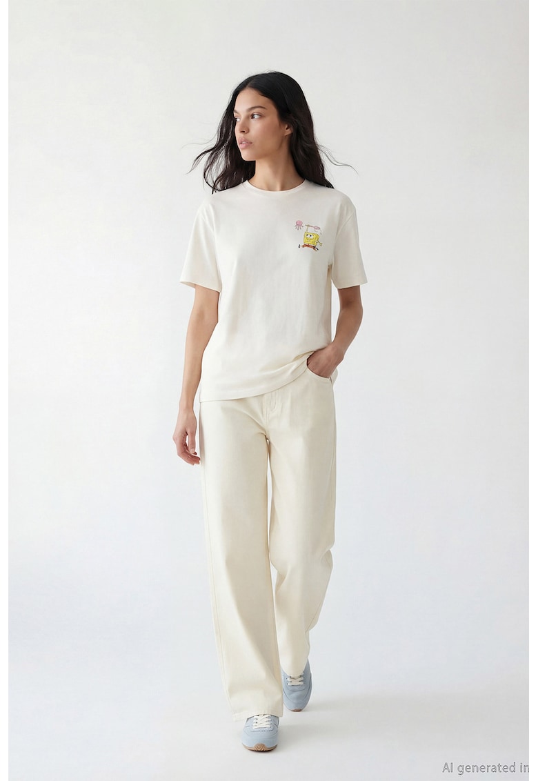 Tricou cu imprimeu grafic - Crem