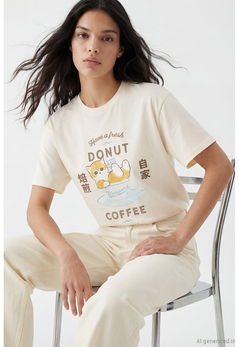 Tricou cu imprimeu grafic - Bej deschis