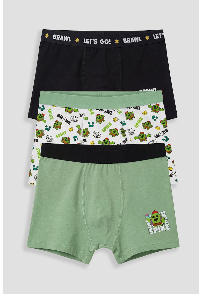 Set de boxeri cu imprimeu cu Brawl Stars - 3 perechi - Negru/Verde deschis