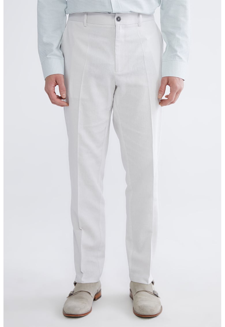 Pantaloni eleganti de bumbac si in - Alb murdar