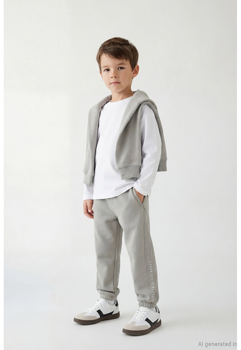 Pantaloni de trening din amestec de bumbac cu buzunare laterale - Gri deschis