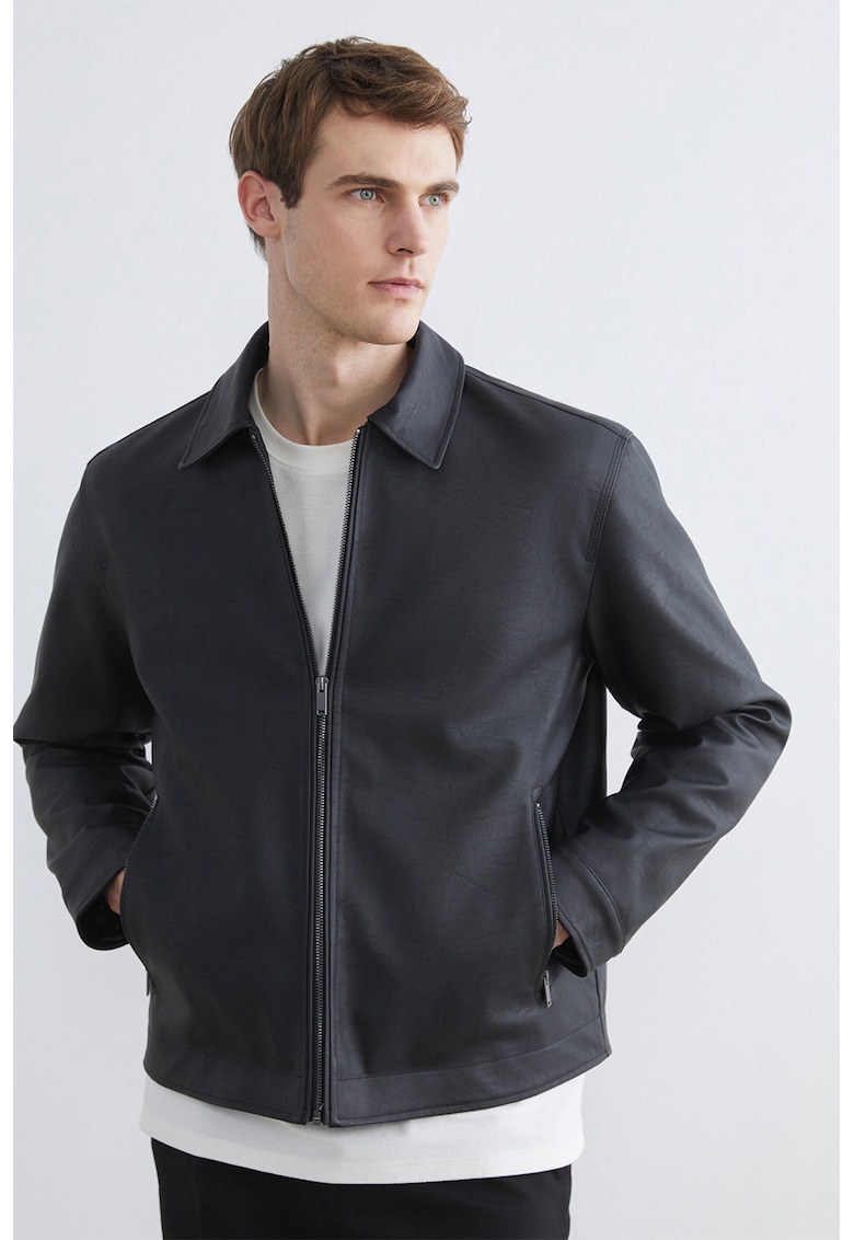 Jacheta biker din piele ecologica - Negru