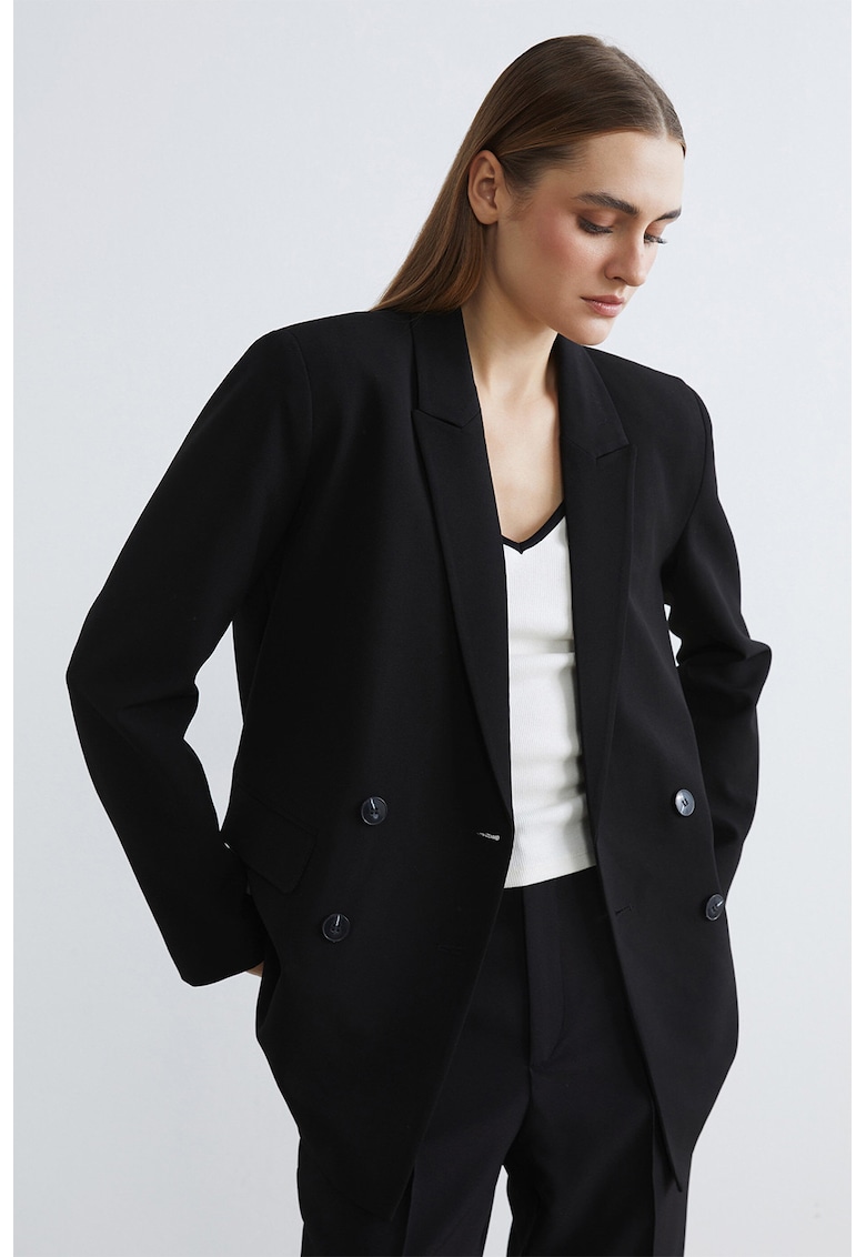 Sacou cu nasturi si model uni - Negru