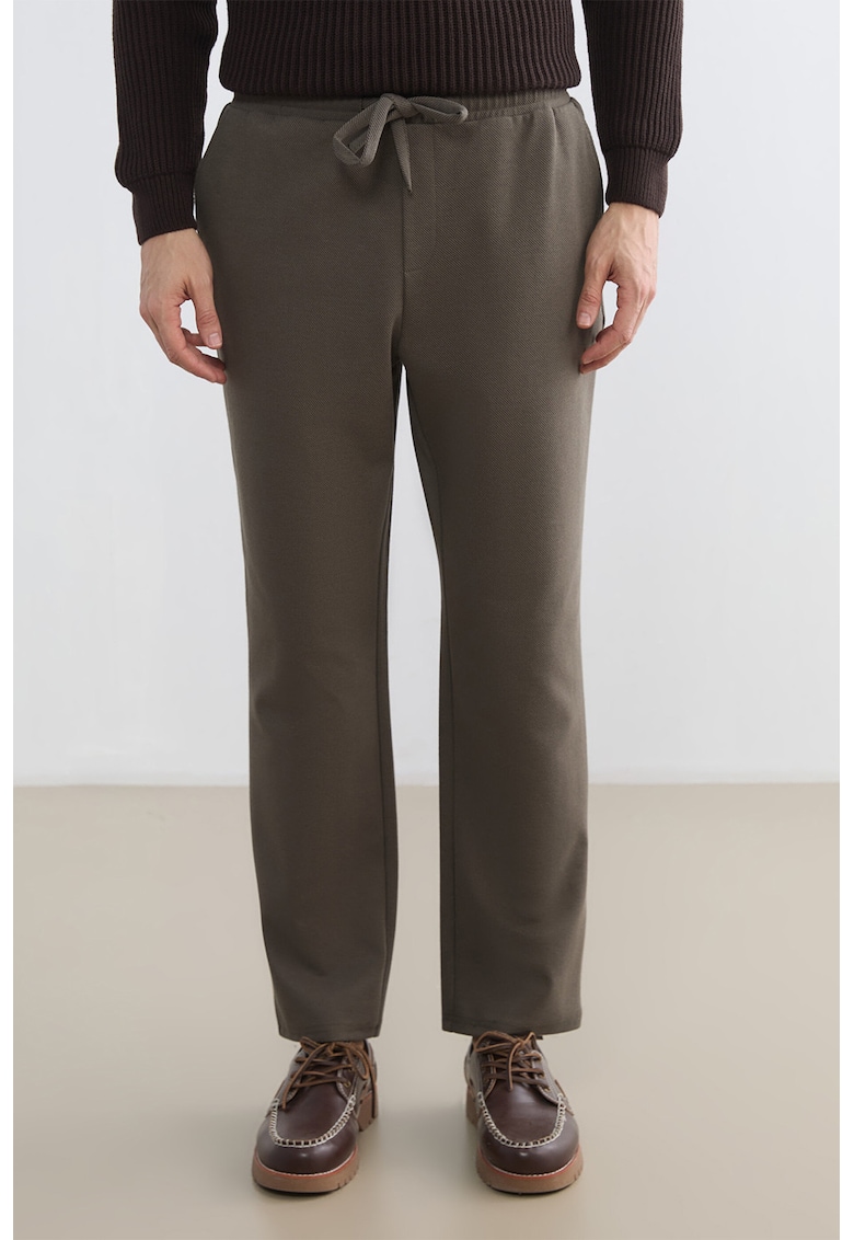 Pantaloni din amestec de bumbac cu talie medie - Kaki