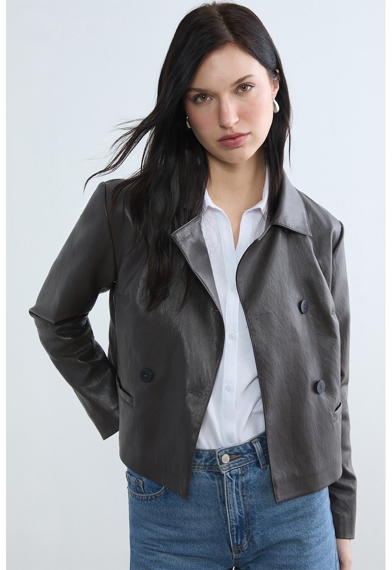 Jacheta biker din piele ecologica cu buzunare