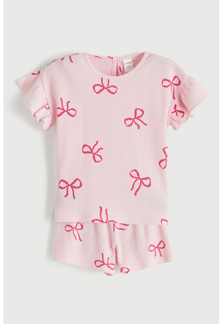 Set de tricou si pantaloni scurti din bumbac cu imprimeu - 2 piese - Roz pastel