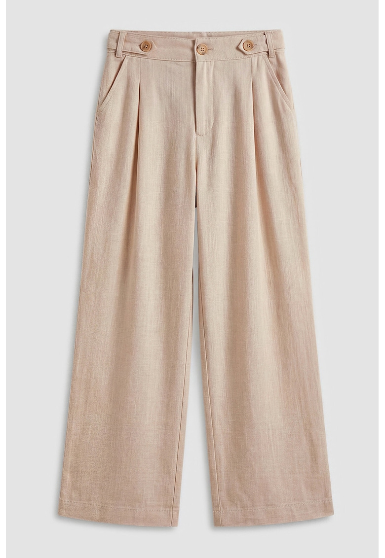 Pantaloni de bumbac cu croiala ampla si buzunare - Bej deschis