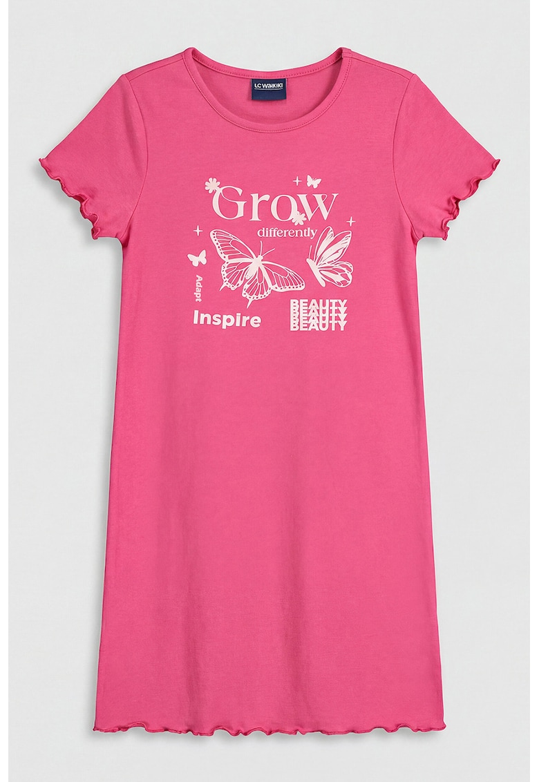 Rochie-tricou cu terminatii valurite - Roz