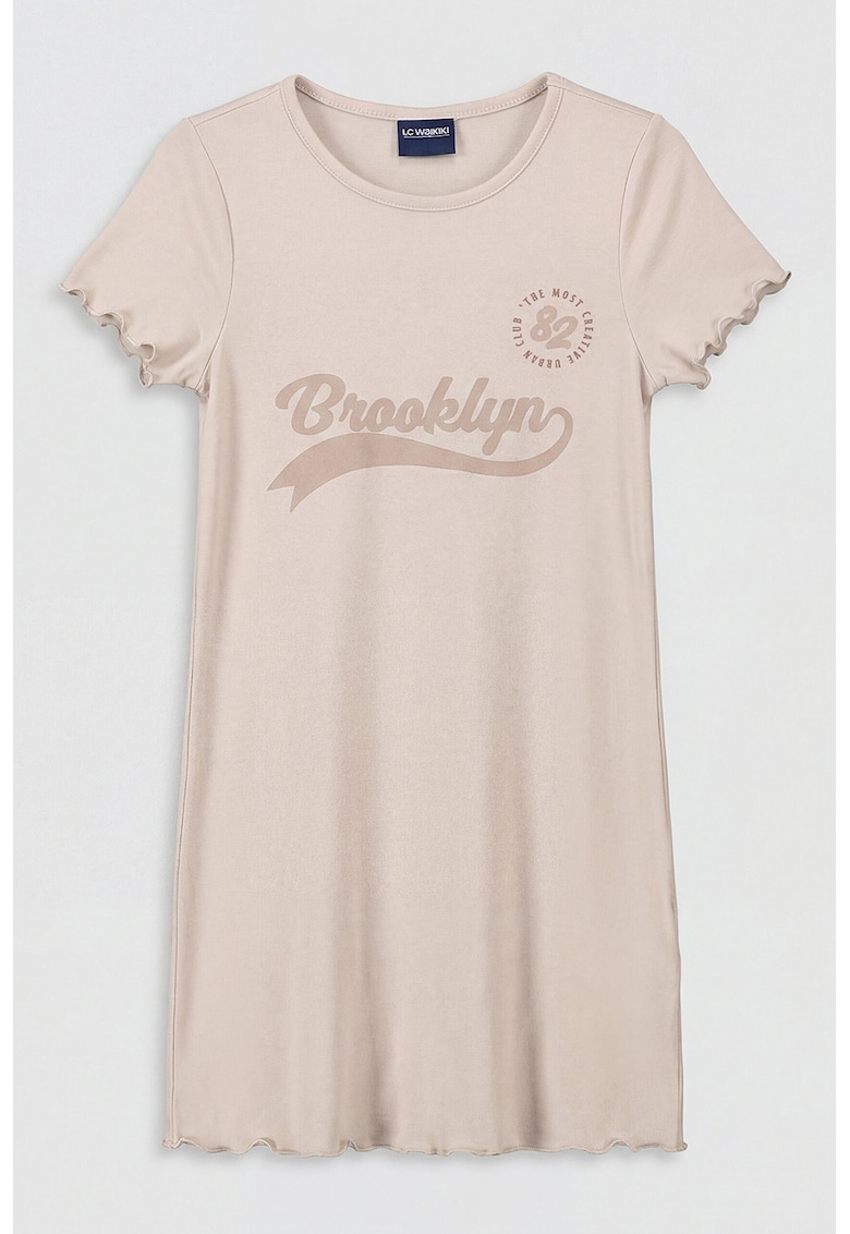 Rochie-tricou cu terminatii valurite - Bej deschis