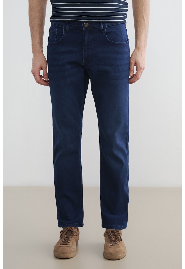 Blugi regular fit cu talie medie - Bleumarin