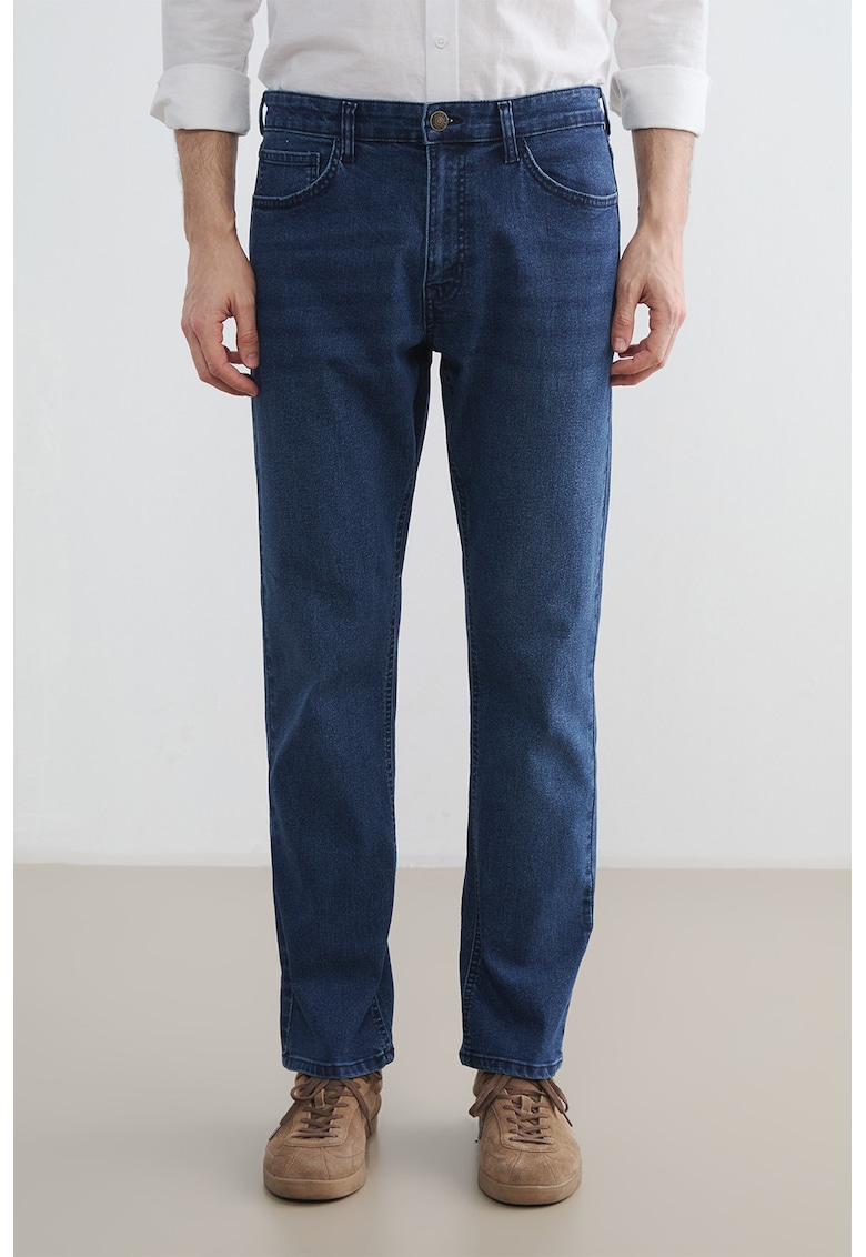 Blugi regular fit cu talie medie - Albastru inchis