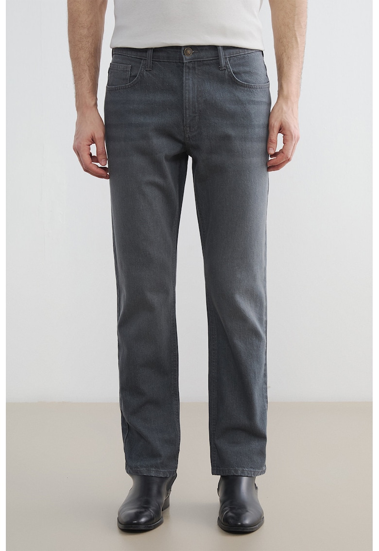 Blugi regular fit cu talie medie - Gri inchis